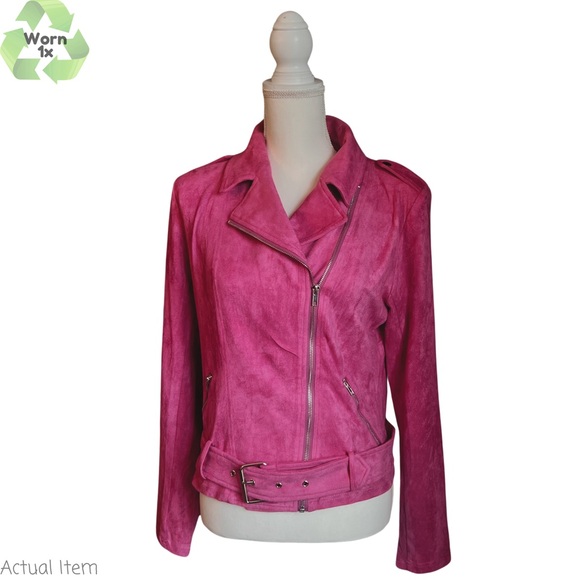 Main Strip Suede Berry Moto Jacket Size Large 😍 - Picture 1 of 8